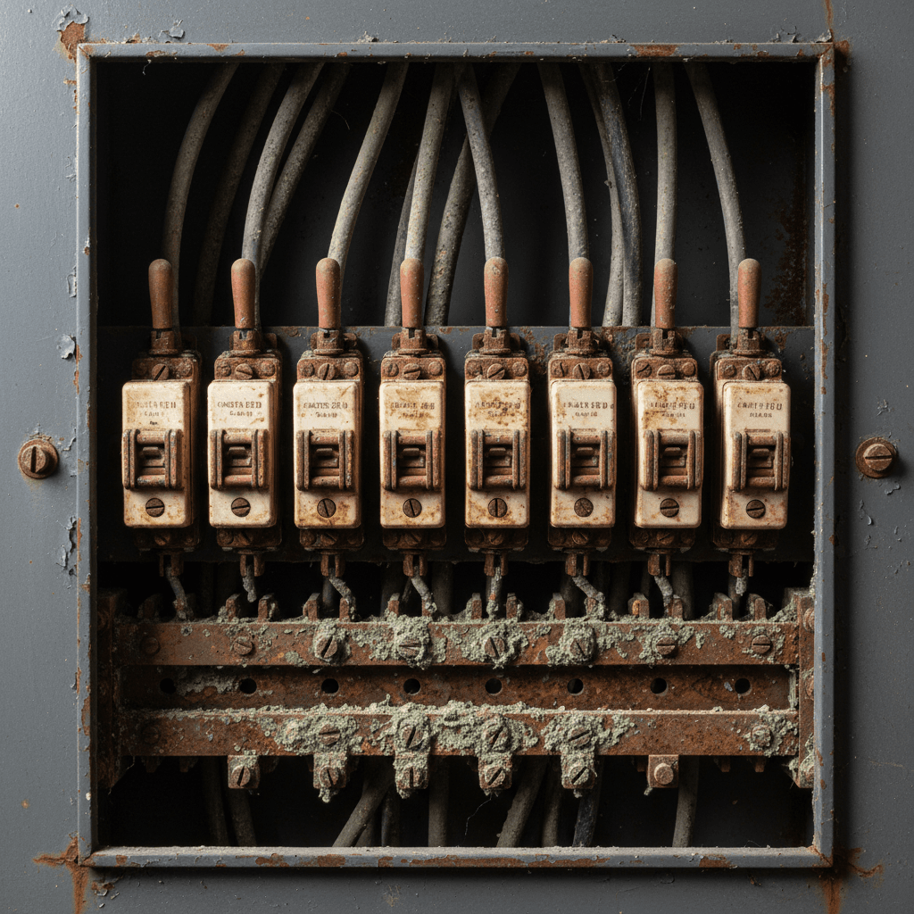 Corroded electrical panel